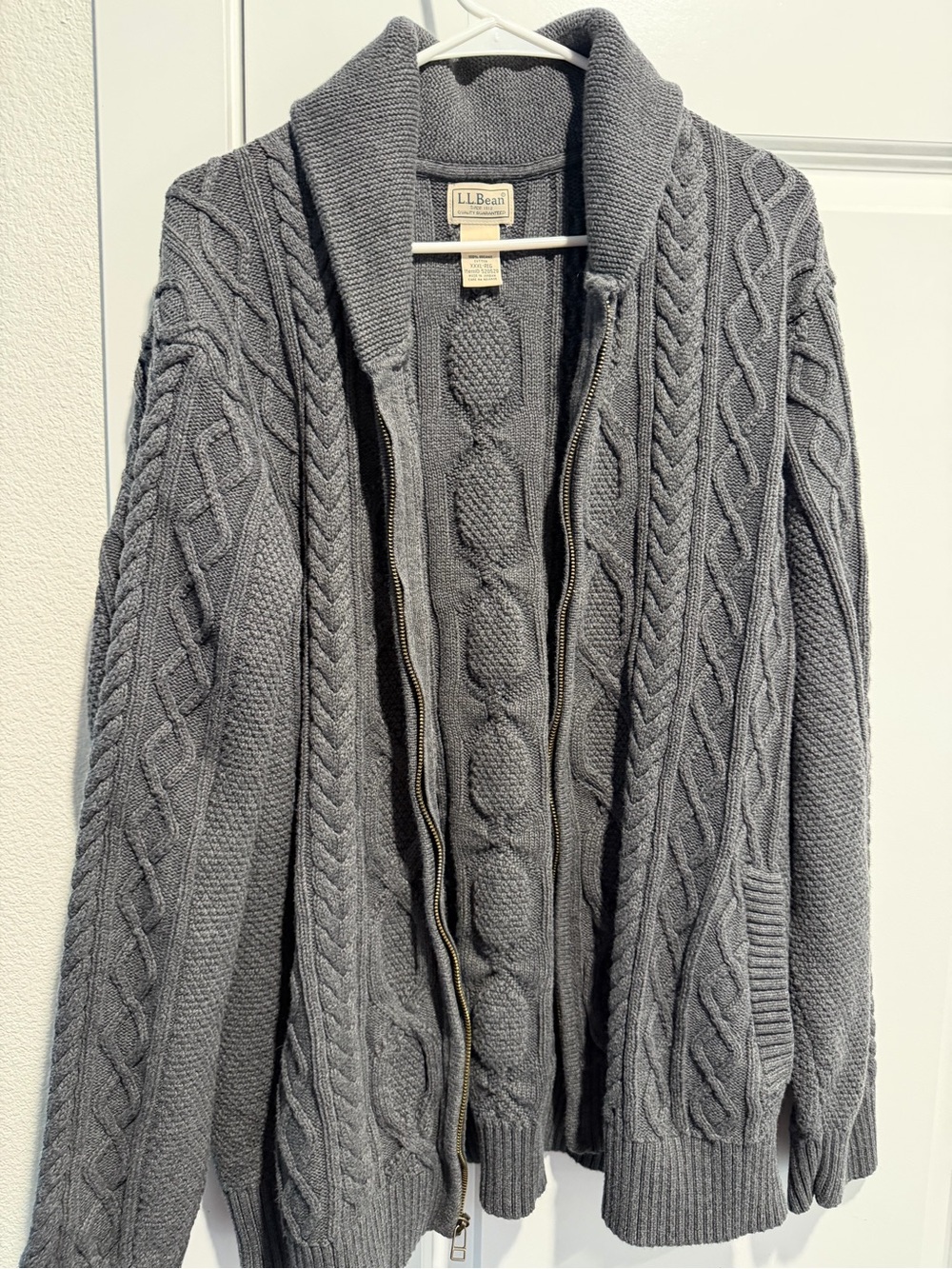 L.L. Bean Dark Gray Cable Knit Zip Sweater